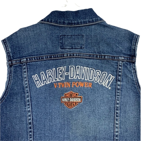 Harley Davidson Embroidered Denim Vest - Picture 2 of 16